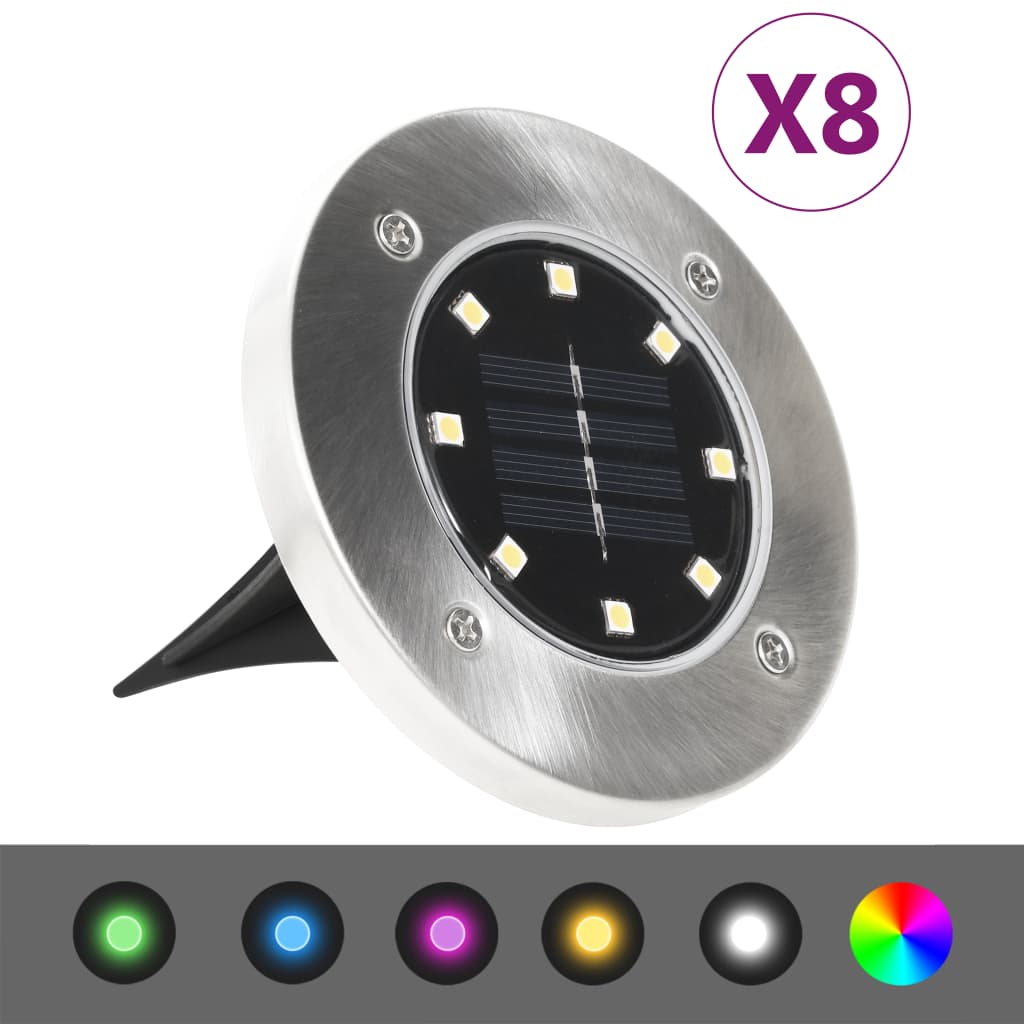 Solar-Bodenleuchten 8 Stk. LED-Leuchtmittel RGB Farbe
