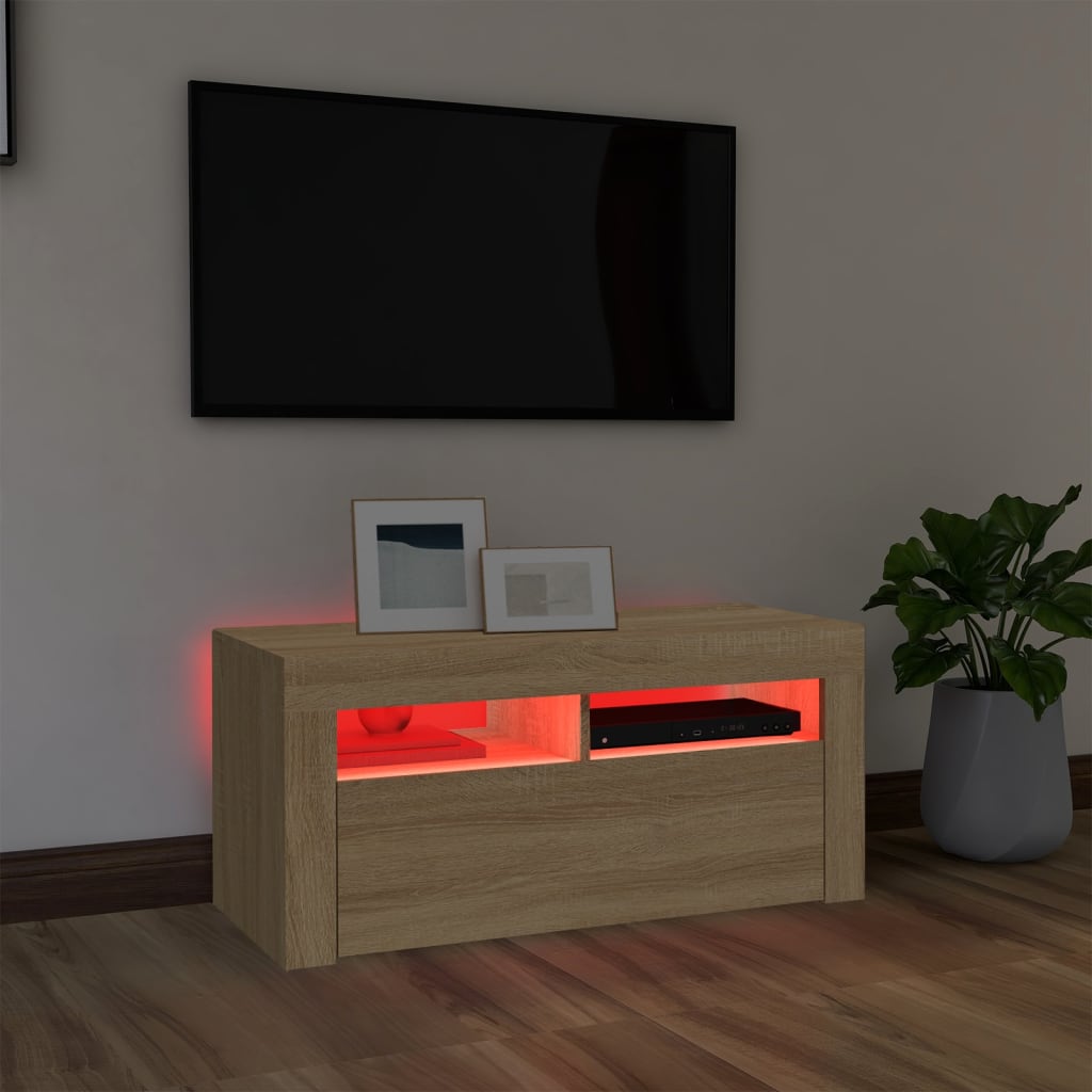 TV-Schrank mit LED-Leuchten Sonoma-Eiche 90x35x40 cm