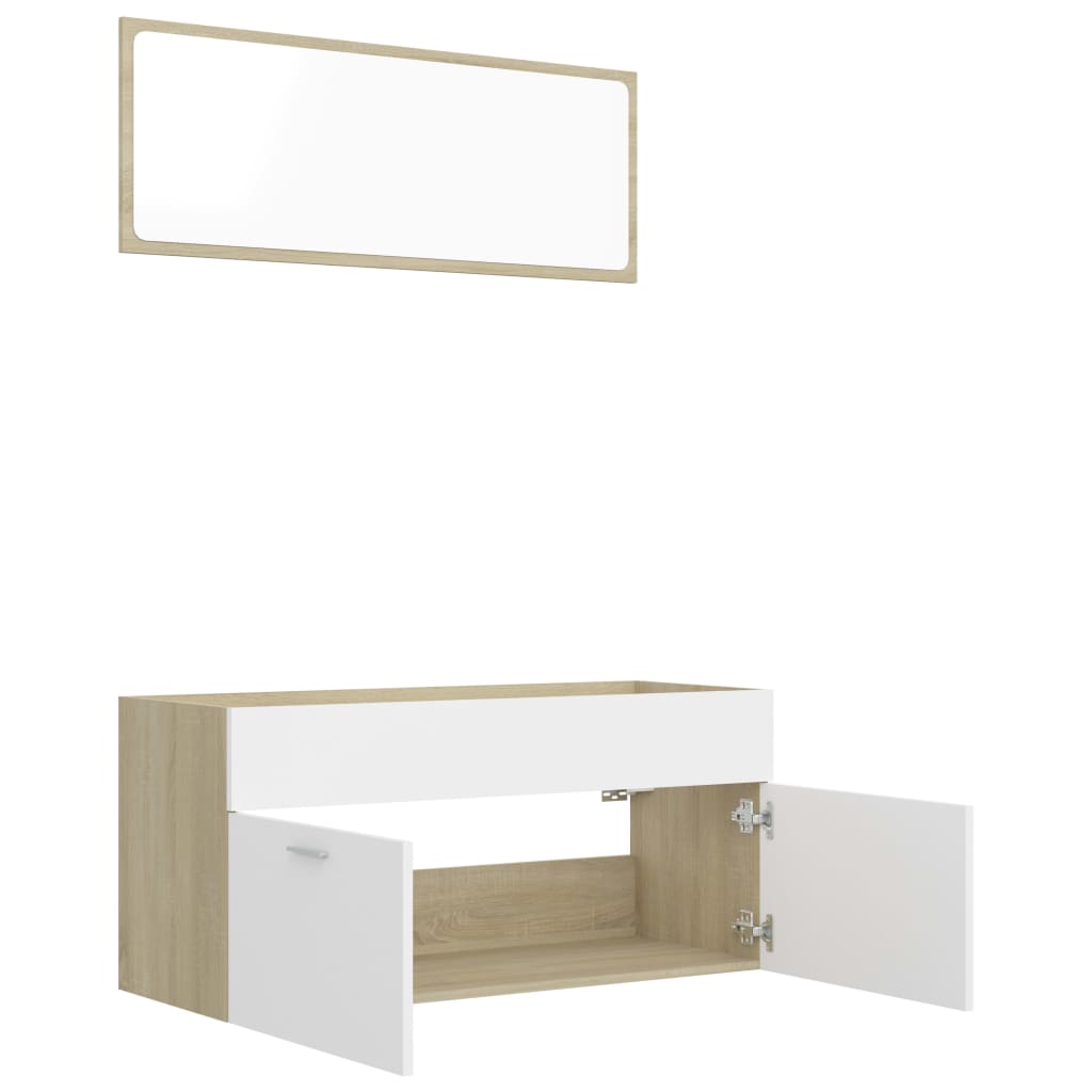 2-tlg. Badmöbel-Set Weiß und Sonoma-Eiche Holzwerkstoff