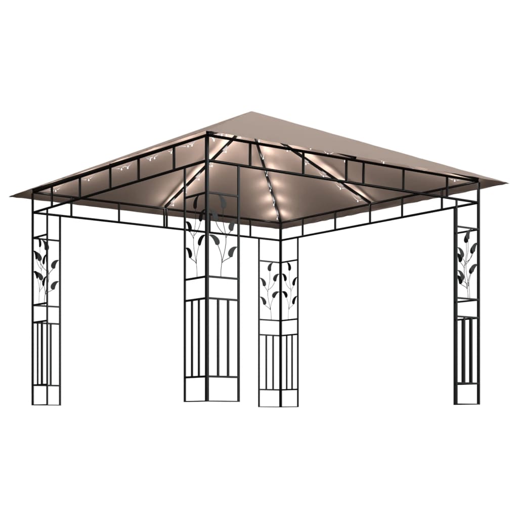 Pavillon mit Moskitonetz & LED-Lichterkette 3x3x2,73 m Taupe