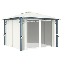 Thumbnail for Pavillon mit Vorhängen & LED-Lichterkette 300x300 cm Creme Alu