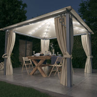 Thumbnail for Pavillon mit Vorhängen & LED-Lichterkette 300x300 cm Creme Alu