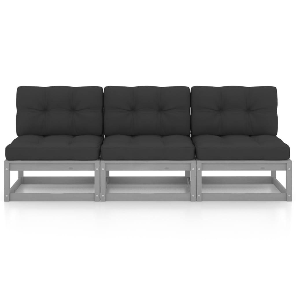 3-Sitzer-Sofa mit Kissen Kiefer Massivholz