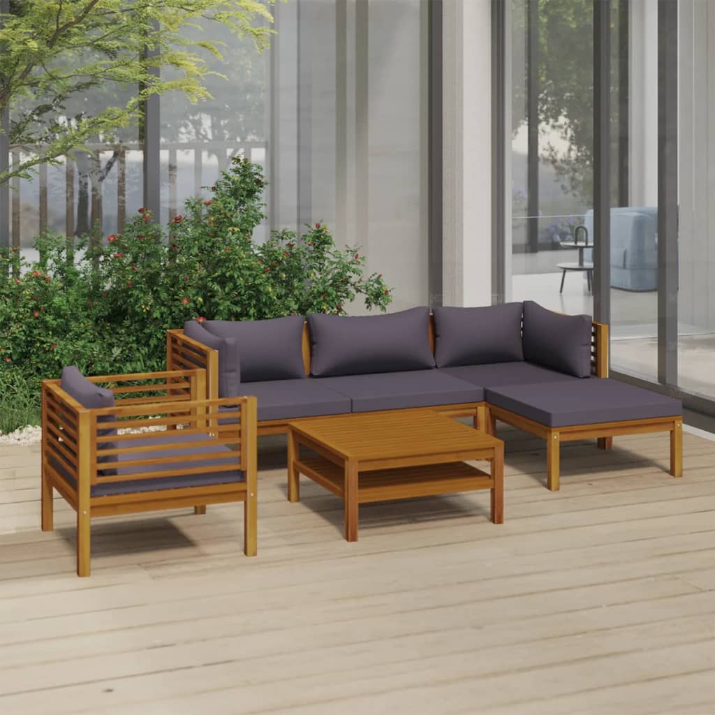 6-tlg. Garten-Lounge-Set mit Auflage Massivholz Akazie