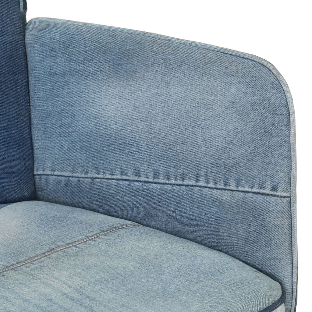 Sessel mit Hocker Blau Denim Patchwork Canvas