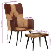 Thumbnail for Sessel mit Hocker Braun Echtleder und Canvas