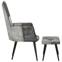 Thumbnail for Sessel mit Hocker Grau Echtleder und Canvas