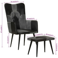 Thumbnail for Sessel mit Hocker Schwarz Echtleder und Canvas