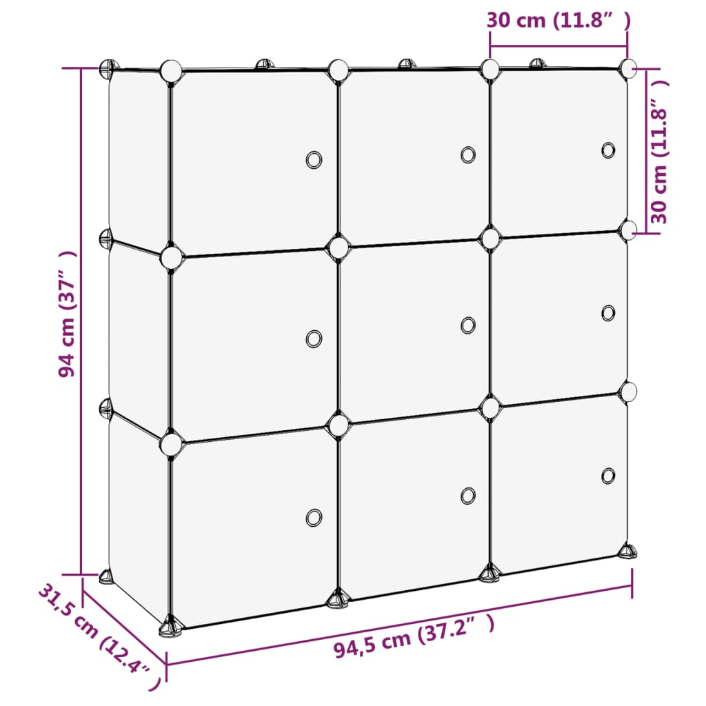 Regalsystem mit 9 Würfeln und Türen Transparent PP