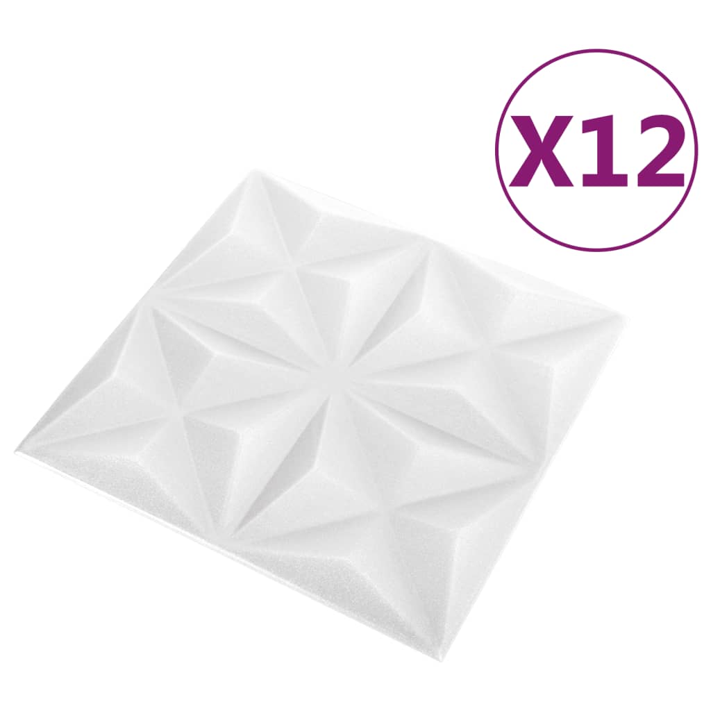 3D-Wandpaneele 12 Stk. 50x50 cm Origami Weiß 3 m²