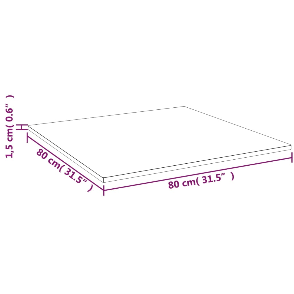 Tischplatte Quadratisch Hellbraun 80x80x1,5cm Behandelte Eiche