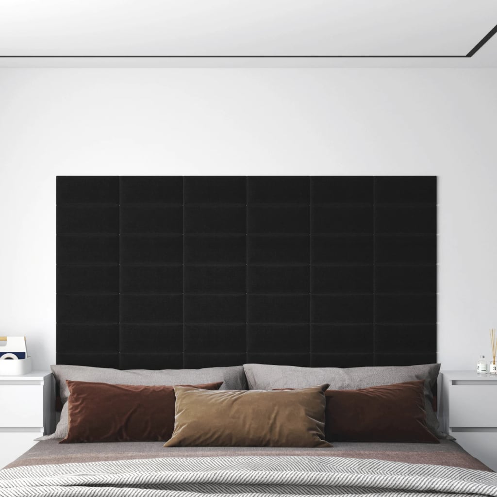 Wandpaneele 12 Stk. Schwarz 30x15 cm Stoff 0,54 m²