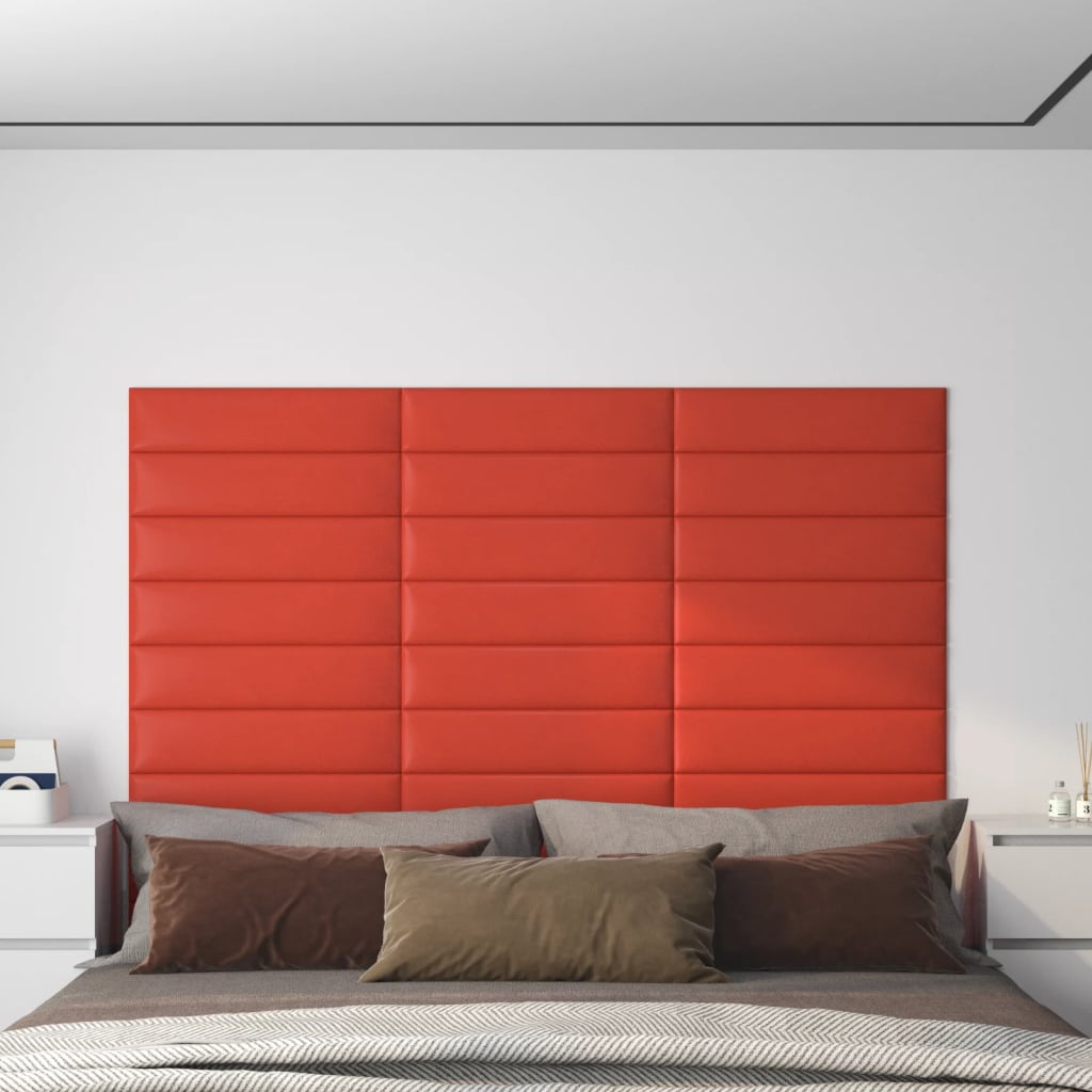 Wandpaneele 12 Stk. Rot 60x15 cm Kunstleder 1,08 m²