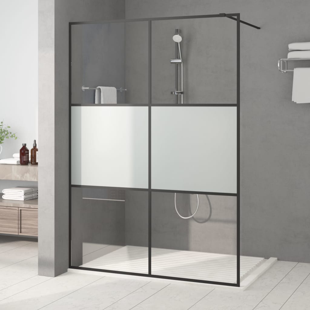 Duschwand für Begehbare Dusche Schwarz 140x195 cm Halbmatt ESG