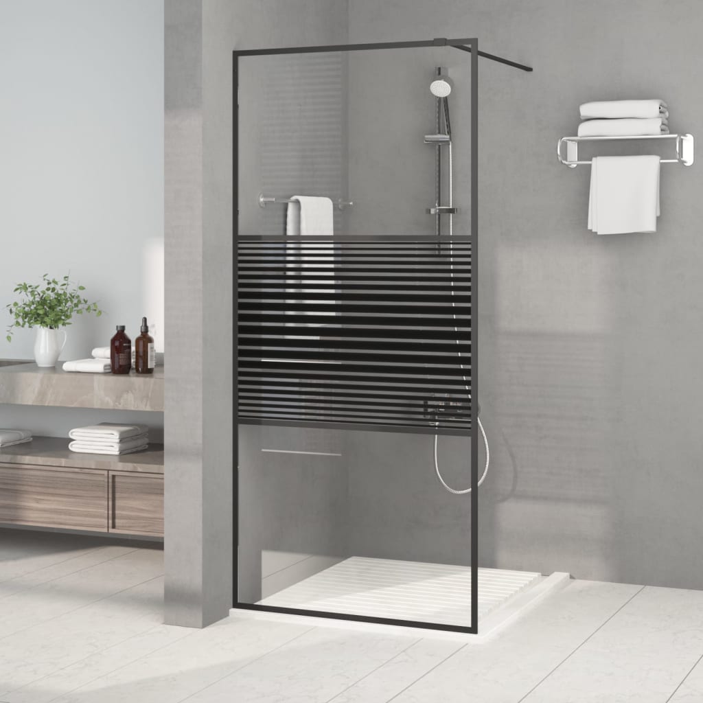 Duschwand für Begehbare Dusche Schwarz 90x195 cm ESG-Glas Klar