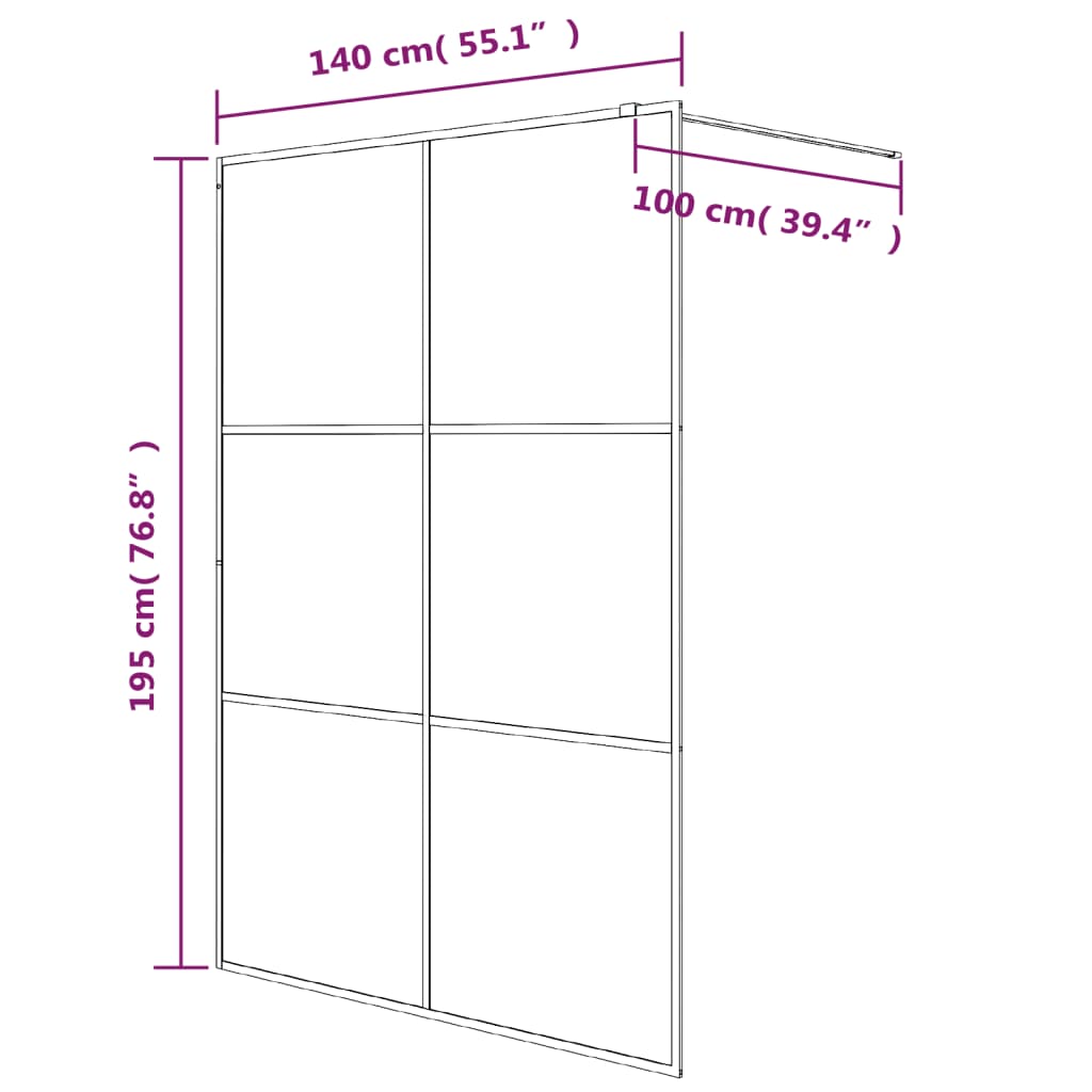 Duschwand für Begehbare Dusche Schwarz 140x195 cm ESG-Glas Klar