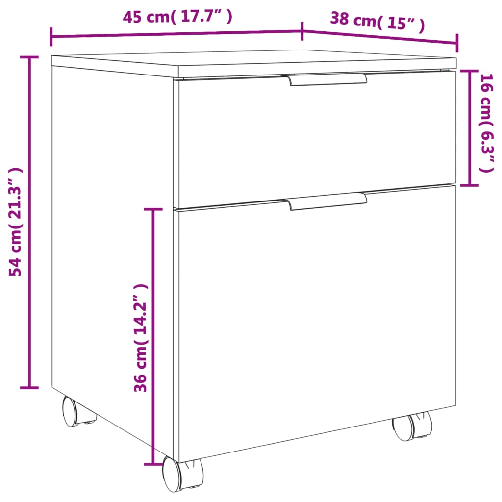 Mobiler Aktenschrank mit Rollen Weiß 45x38x54 cm Holzwerkstoff