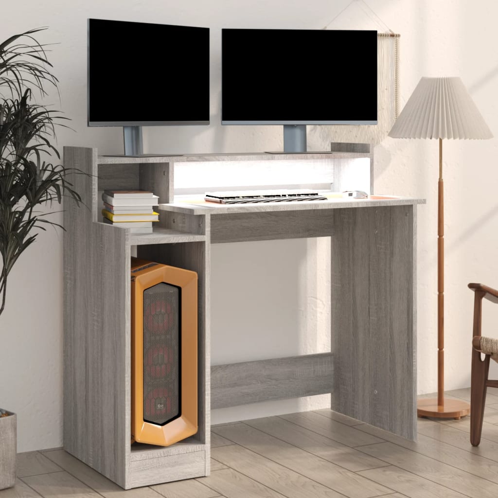 Schreibtisch mit LEDs Grau Sonoma 97x45x90 cm Holzwerkstoff
