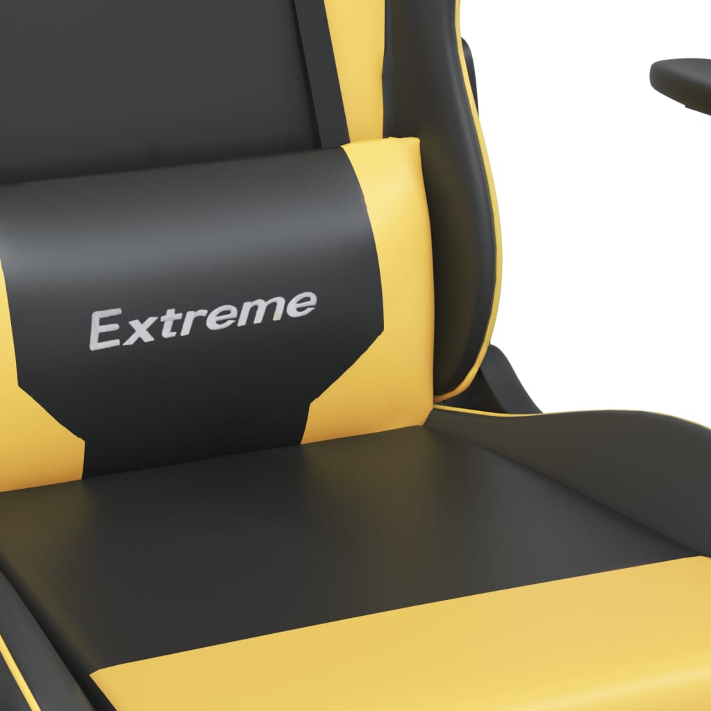 Gaming-Stuhl mit Massage & Fußstütze Schwarz Golden Kunstleder