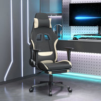 Thumbnail for Gaming-Stuhl mit Massage & Fußstütze Schwarz und Creme Stoff