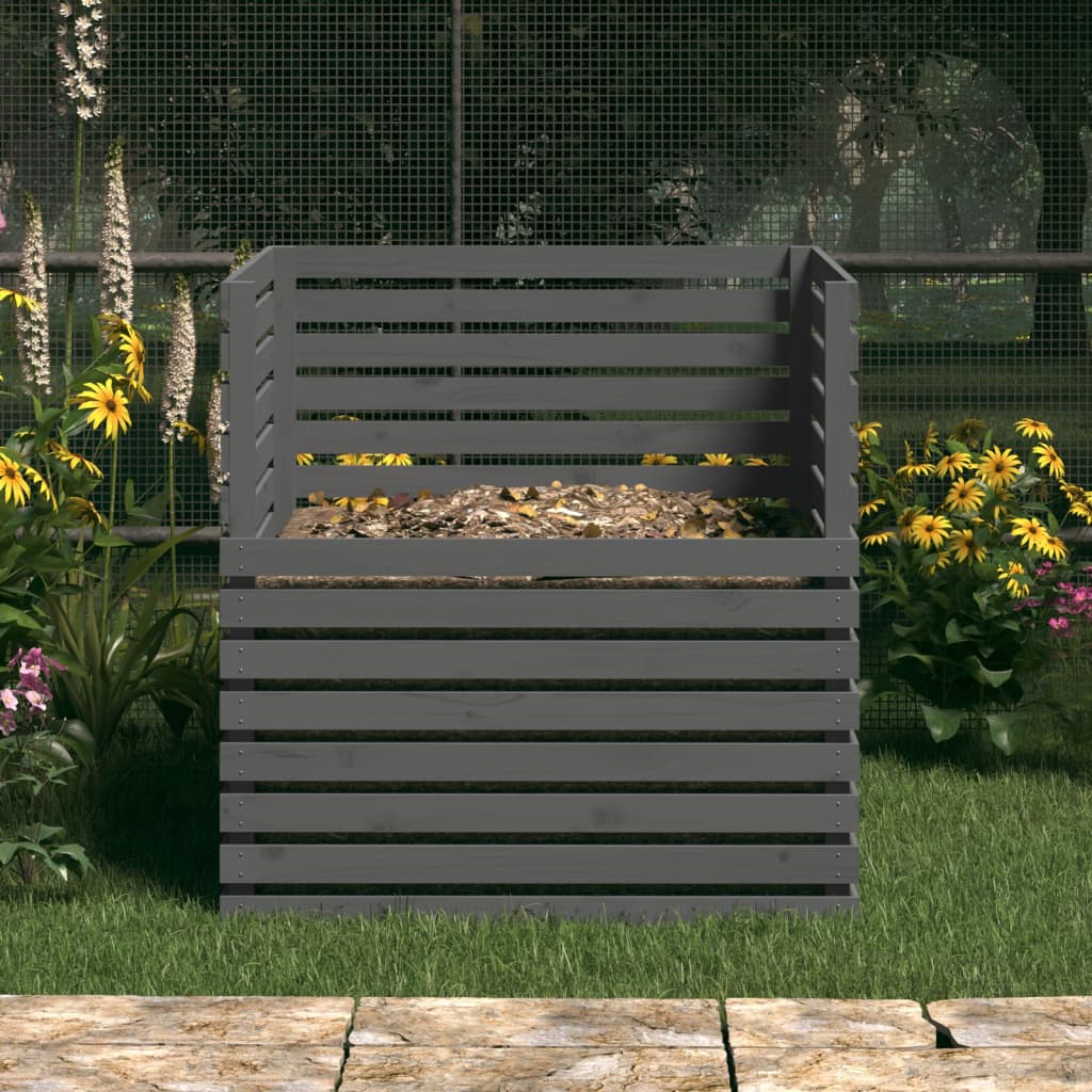 Komposter Grau 100x100x102 cm Massivholz Kiefer