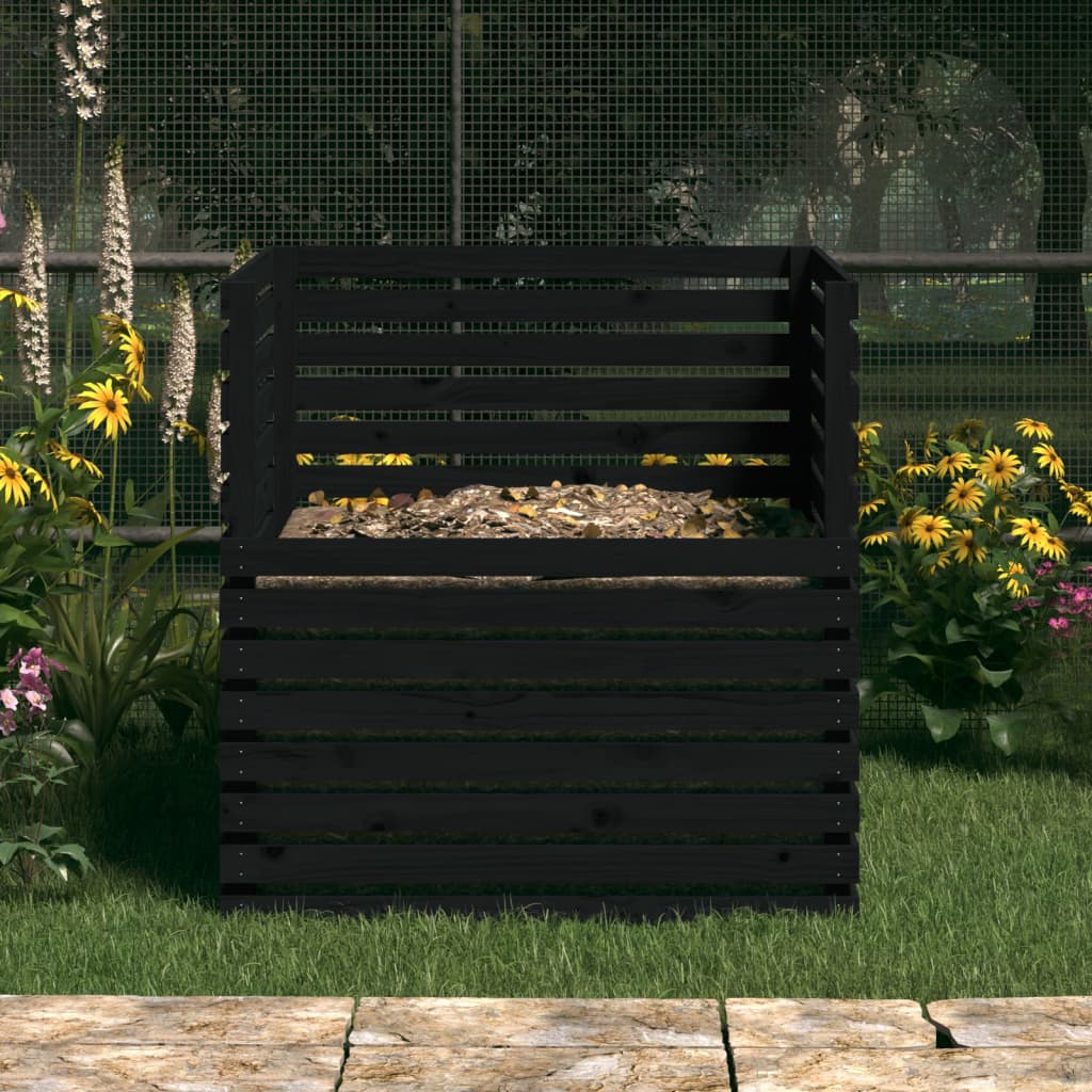 Komposter Schwarz 100x100x102 cm Massivholz Kiefer