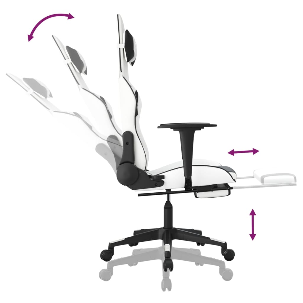 Gaming-Stuhl mit Fußstütze Weiß und Schwarz Kunstleder