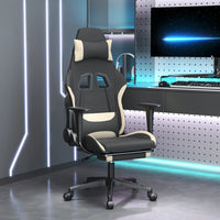 Thumbnail for Gaming-Stuhl mit Fußstütze Schwarz und Creme Stoff