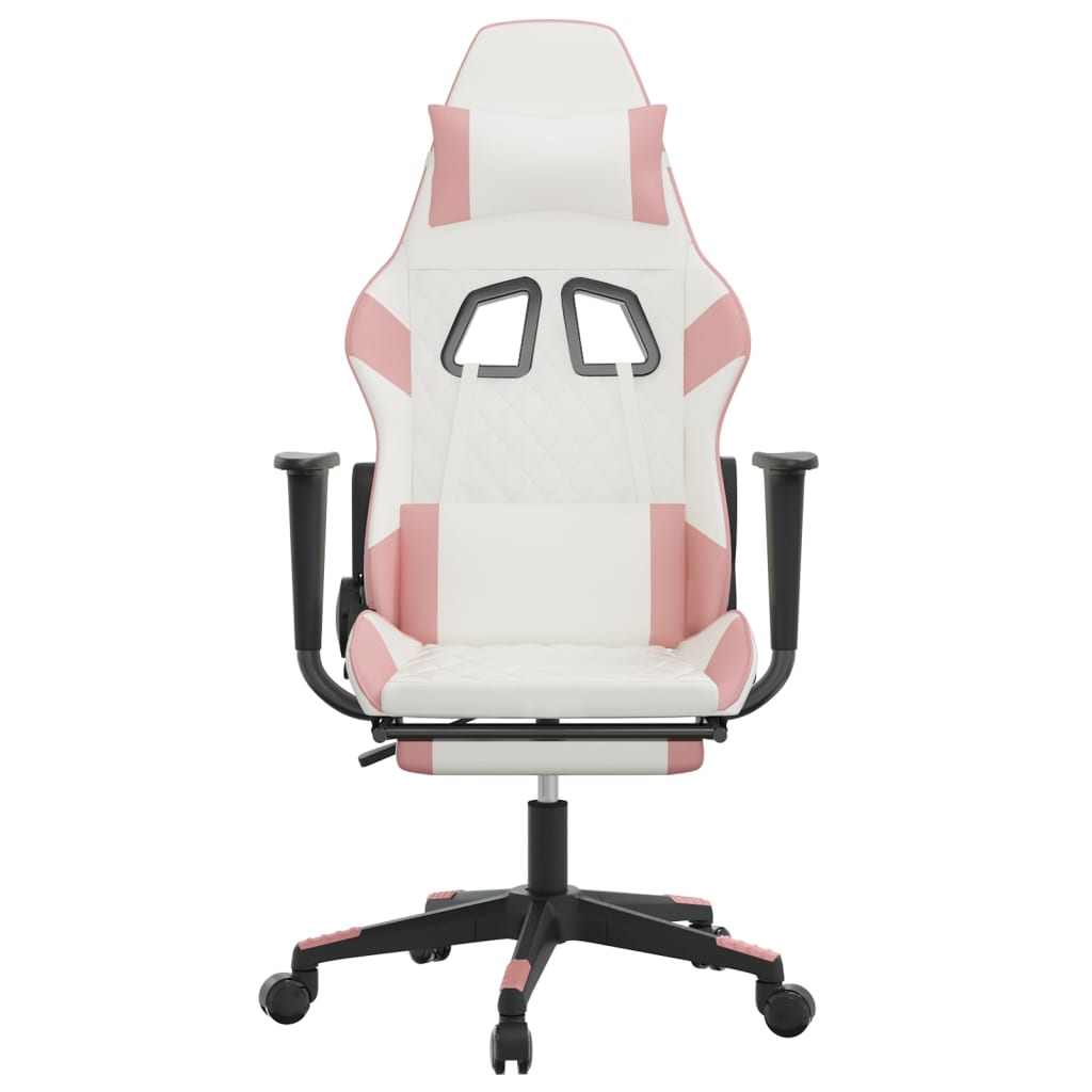 Gaming-Stuhl mit Fußstütze Weiß und Rosa Kunstleder