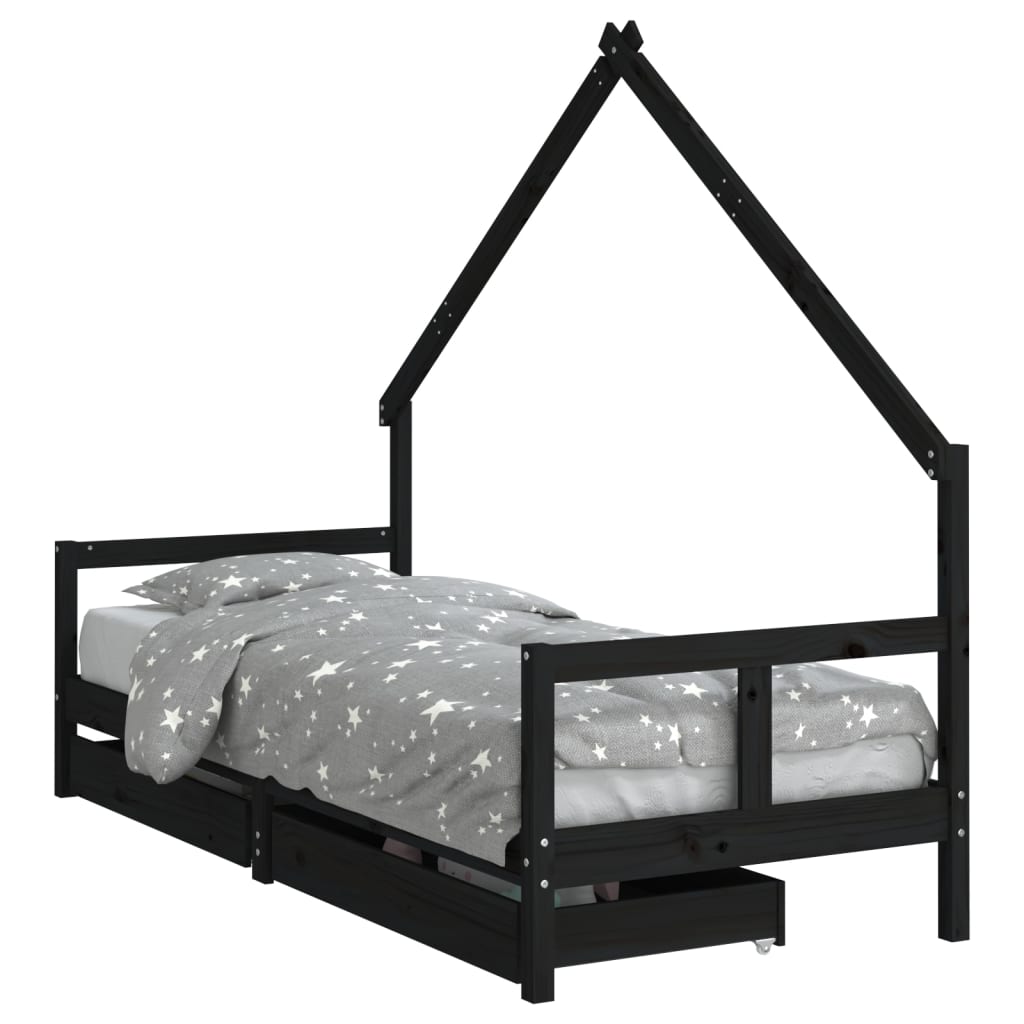 Kinderbett mit Schubladen Schwarz 80x200 cm Massivholz Kiefer