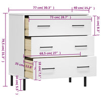 Thumbnail for Sideboard OSLO mit 3 Schubladen Weiß 77x40x79,5 cm Massivholz