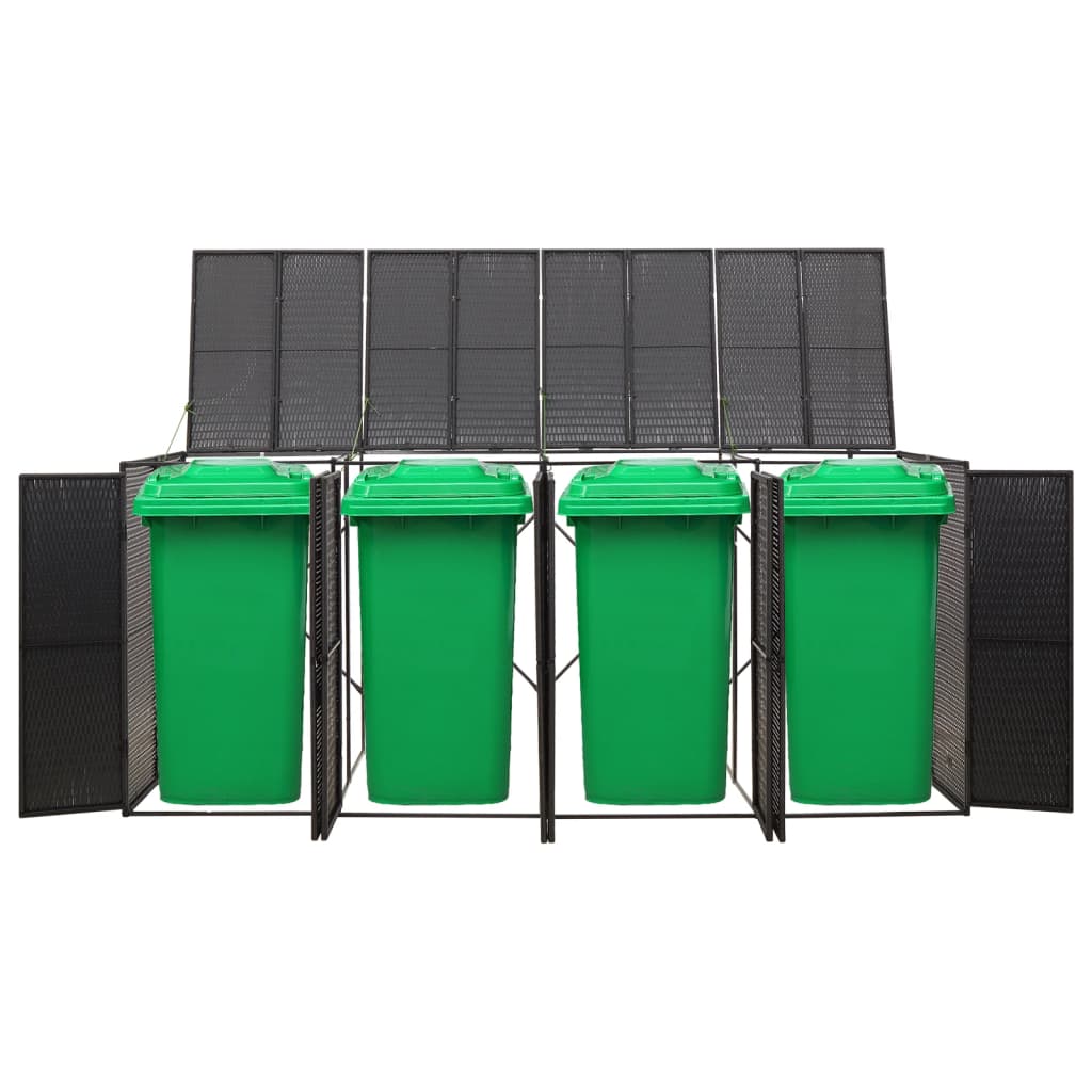 Mülltonnenbox für 4 Tonnen Schwarz 274x80x117 cm Poly Rattan