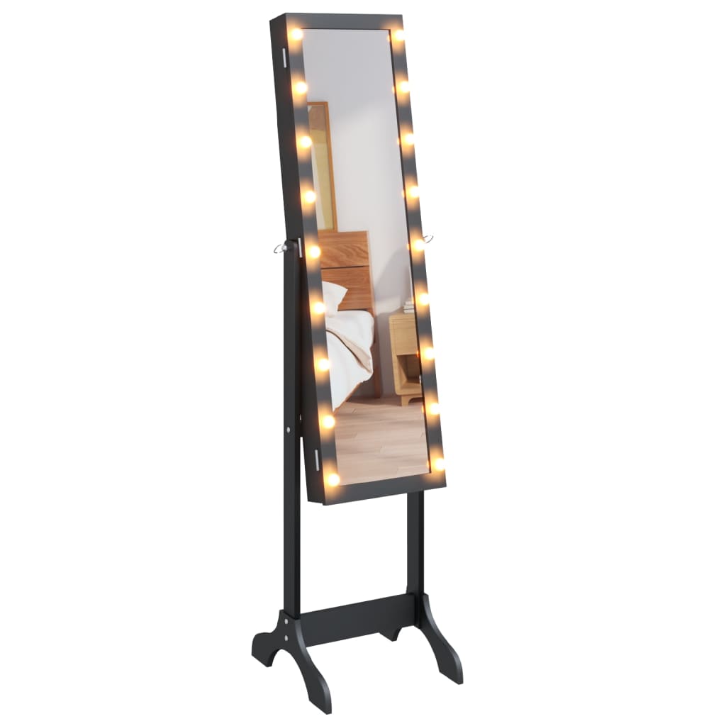 Standspiegel mit LED Schwarz 34x37x146 cm
