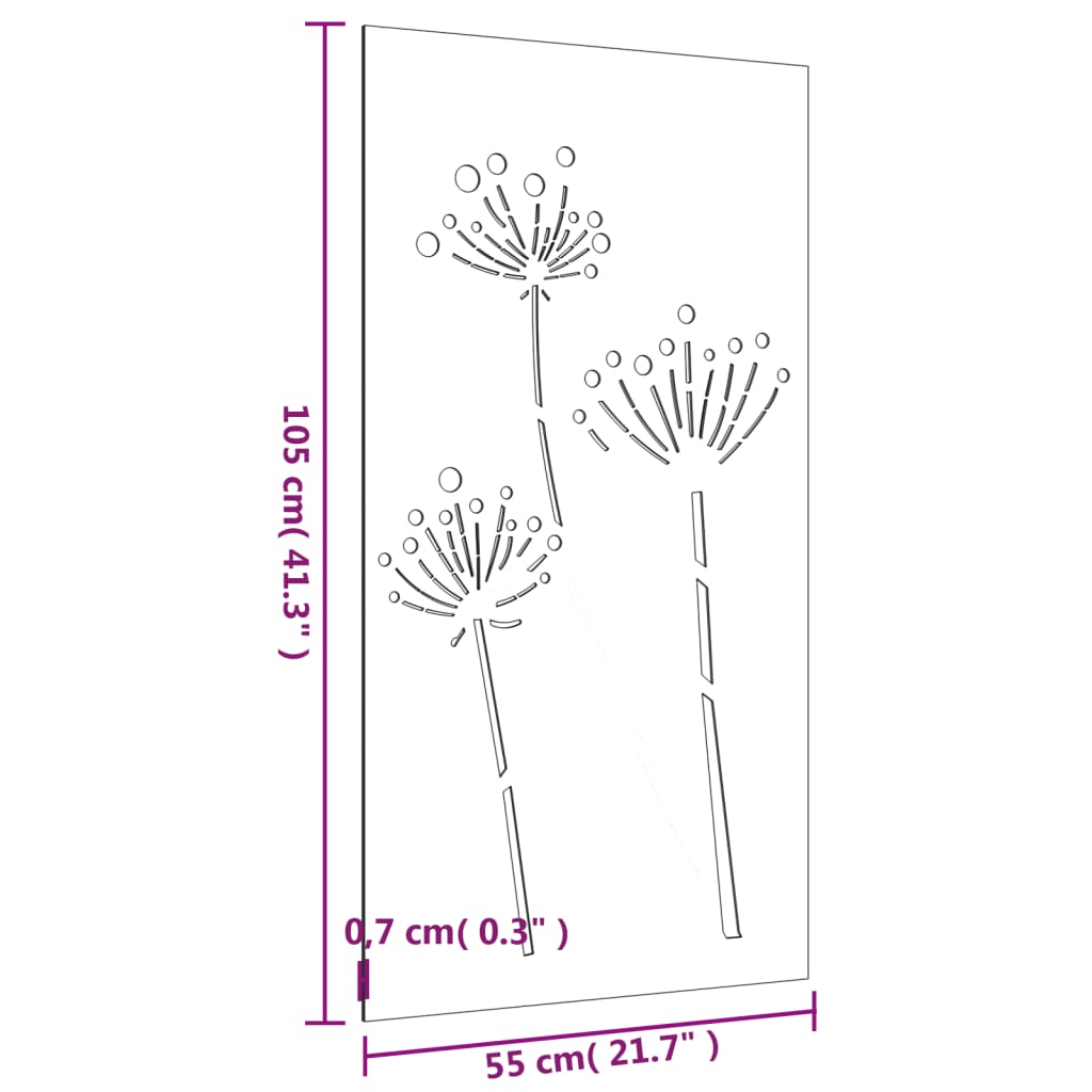 Garten-Wanddeko 105x55 cm Cortenstahl Blumen-Design