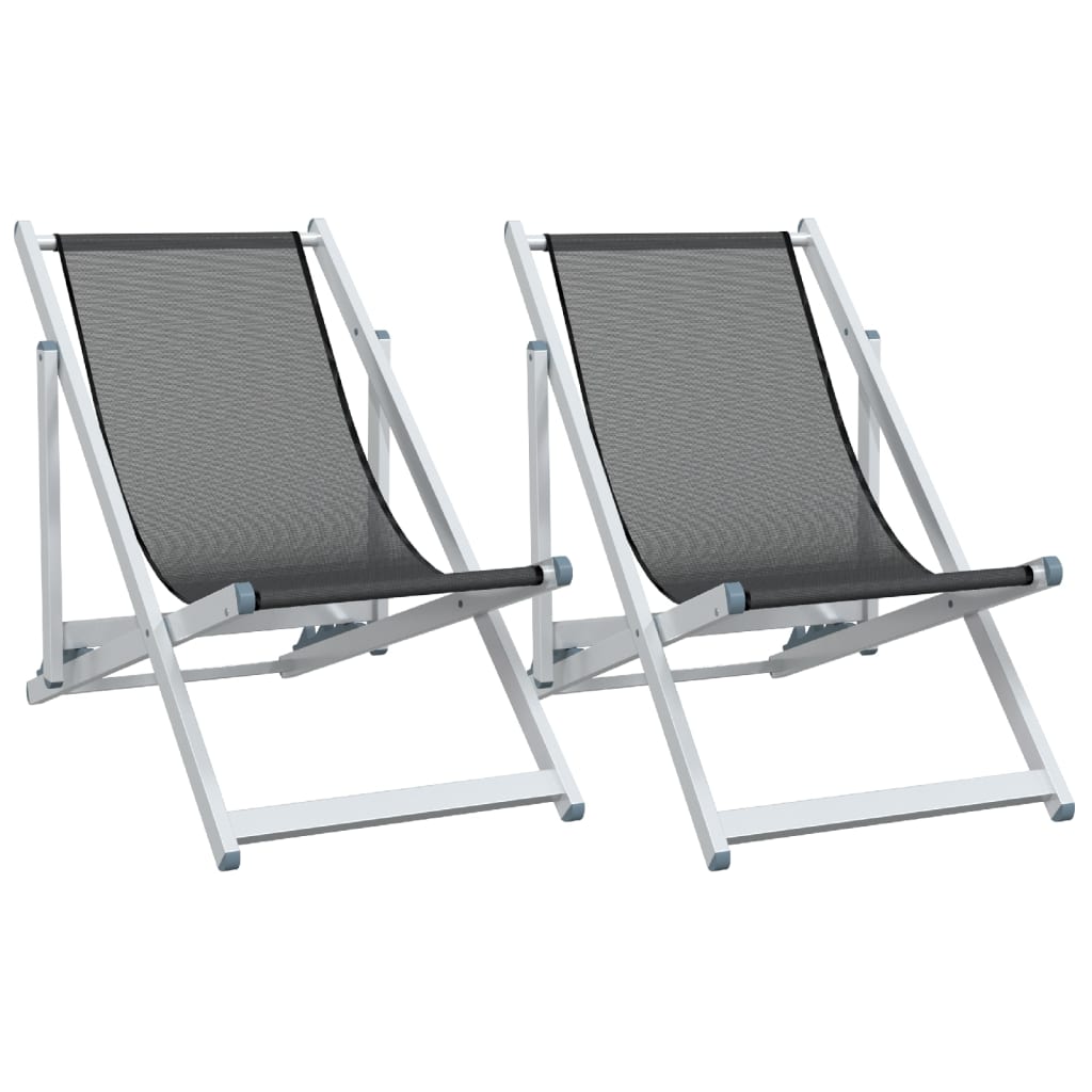 Strandstühle 2 Stk. Klappbar Grau Aluminium und Textilene