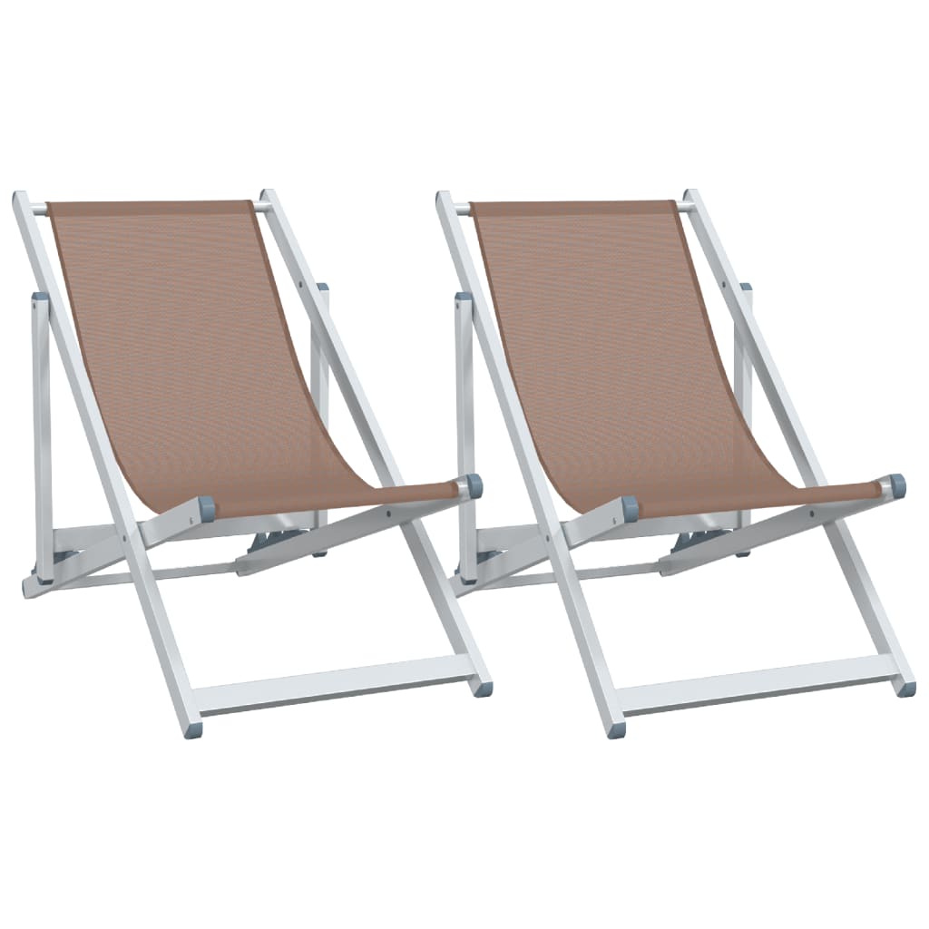 Strandstühle 2 Stk. Klappbar Braun Aluminium und Textilene