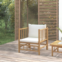 Thumbnail for Gartensessel mit Cremeweißen Kissen Bambus