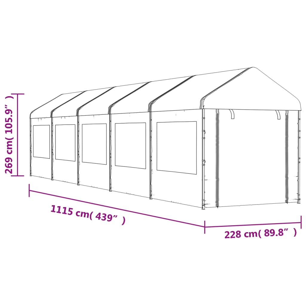 Pavillon mit Dach Weiß 11,15x2,28x2,69 m Polyethylen