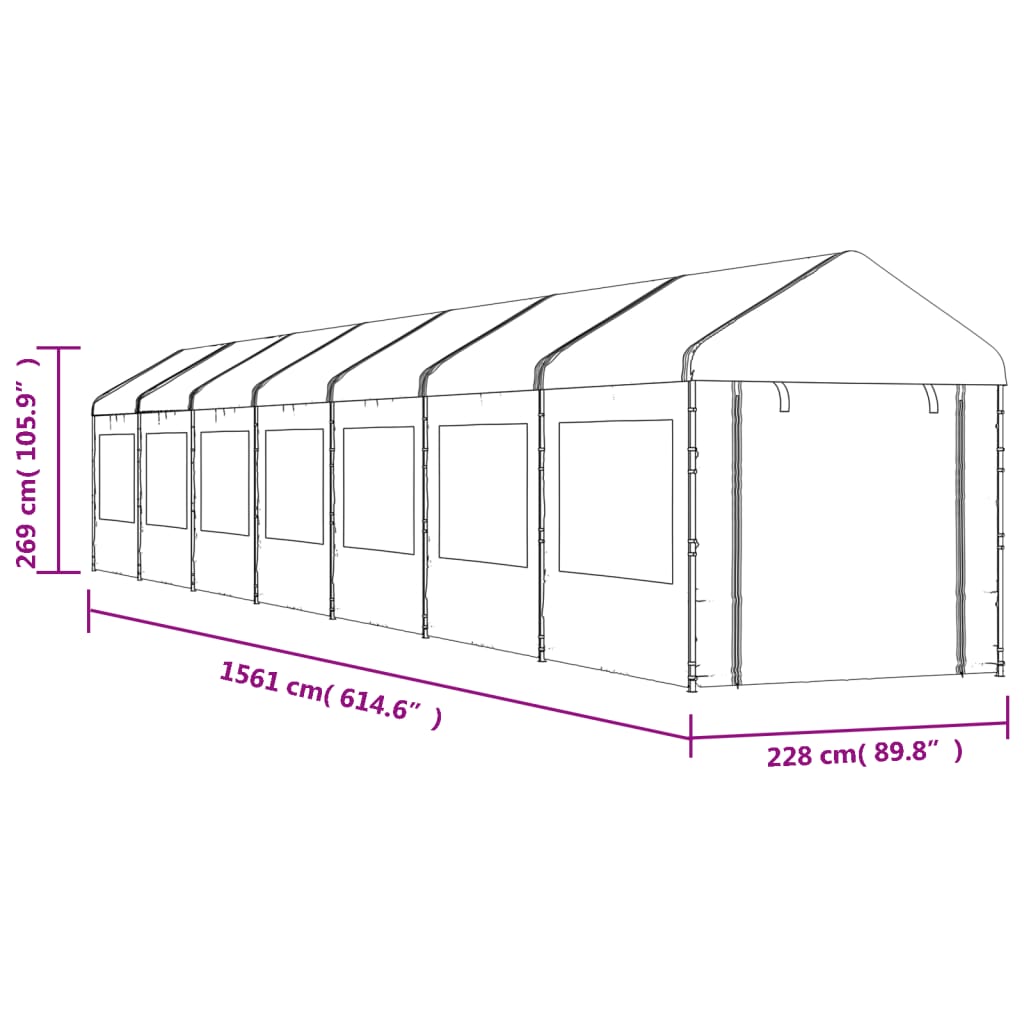 Pavillon mit Dach Weiß 15,61x2,28x2,69 m Polyethylen