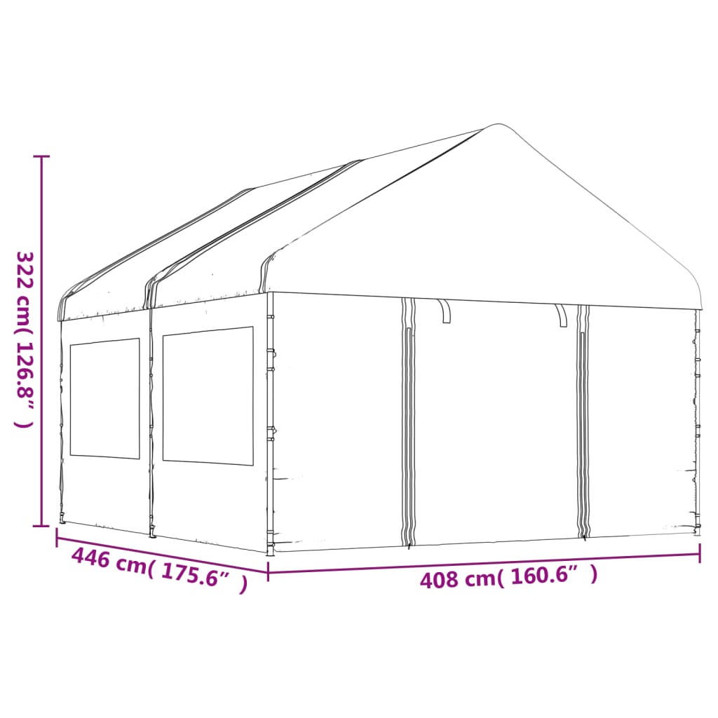 Pavillon mit Dach Weiß 4,46x4,08x3,22 m Polyethylen