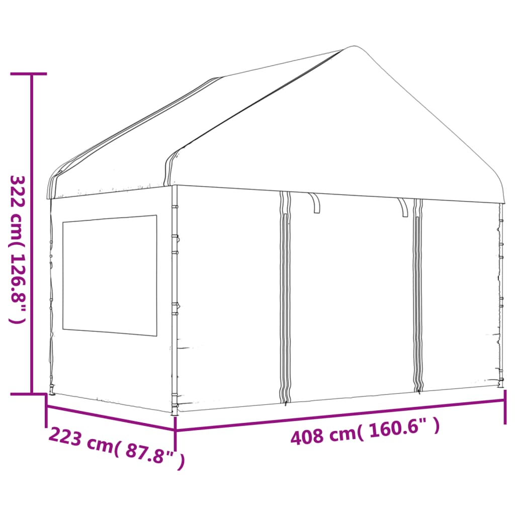 Pavillon mit Dach Weiß 4,46x4,08x3,22 m Polyethylen