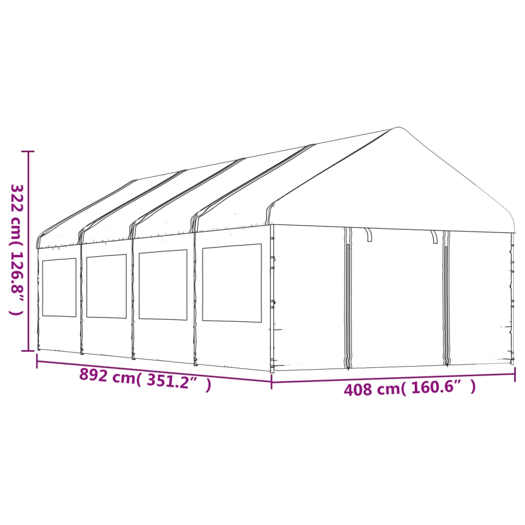 Pavillon mit Dach Weiß 8,92x4,08x3,22 m Polyethylen