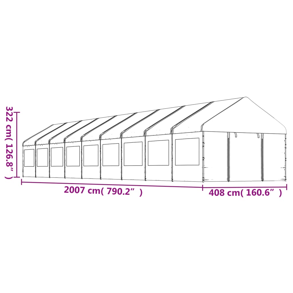 Pavillon mit Dach Weiß 20,07x4,08x3,22 m Polyethylen