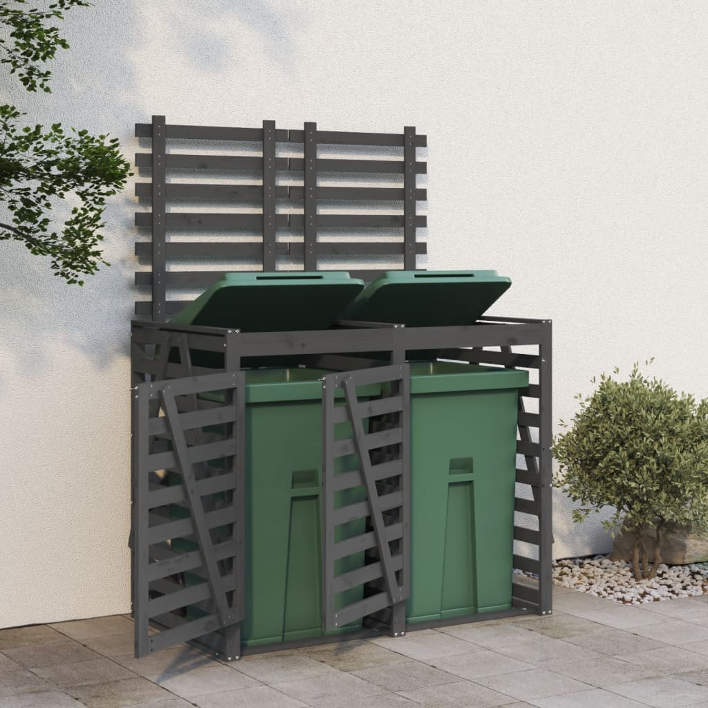 Mülltonnenbox für 2 Tonnen Grau Massivholz Kiefer