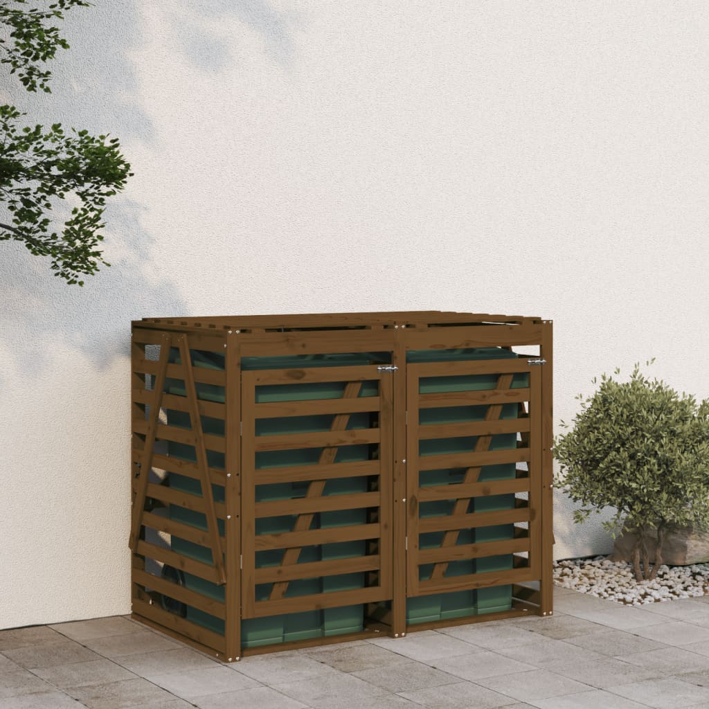 Mülltonnenbox für 2 Tonnen Honigbraun Massivholz Kiefer