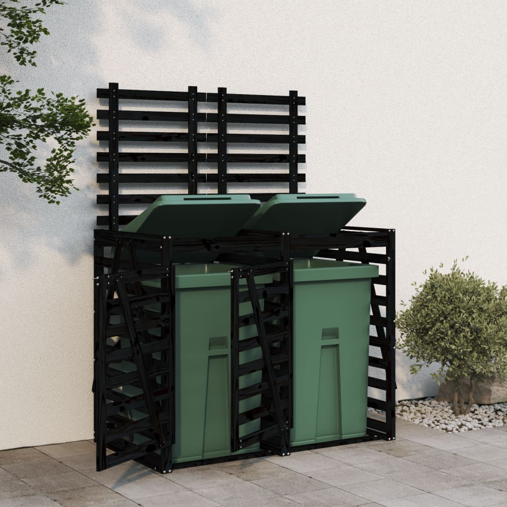 Mülltonnenbox für 2 Tonnen Schwarz Massivholz Kiefer