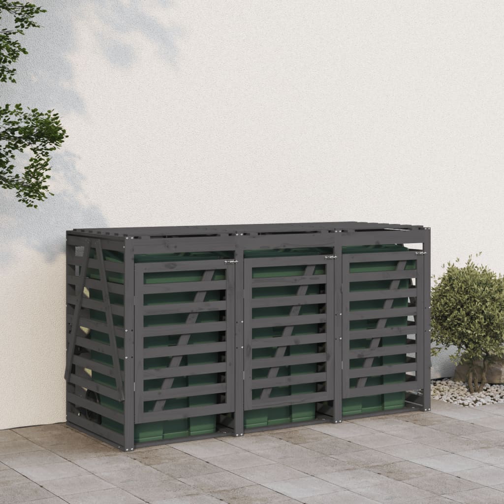Mülltonnenbox für 3 Tonnen Grau Massivholz Kiefer