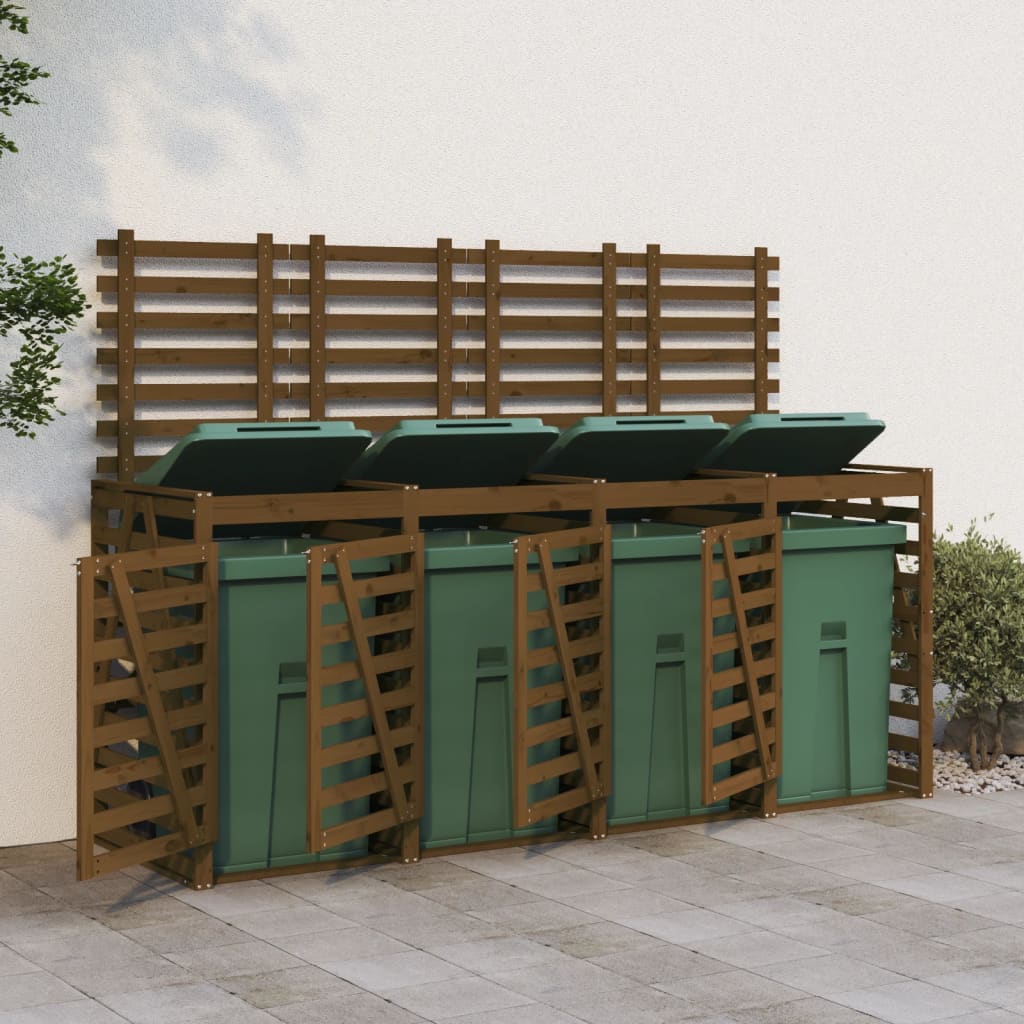 Mülltonnenbox für 4 Tonnen Honigbraun Massivholz Kiefer