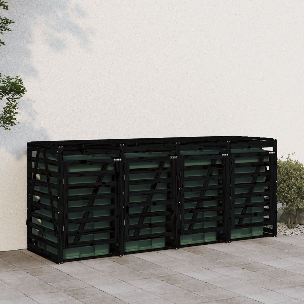 Mülltonnenbox für 4 Tonnen Schwarz Massivholz Kiefer