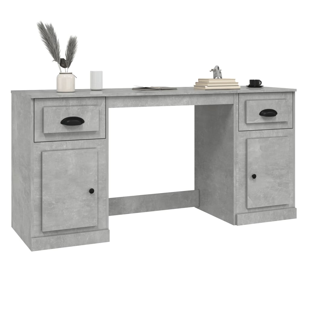 Schreibtisch mit Stauraum Betongrau Holzwerkstoff